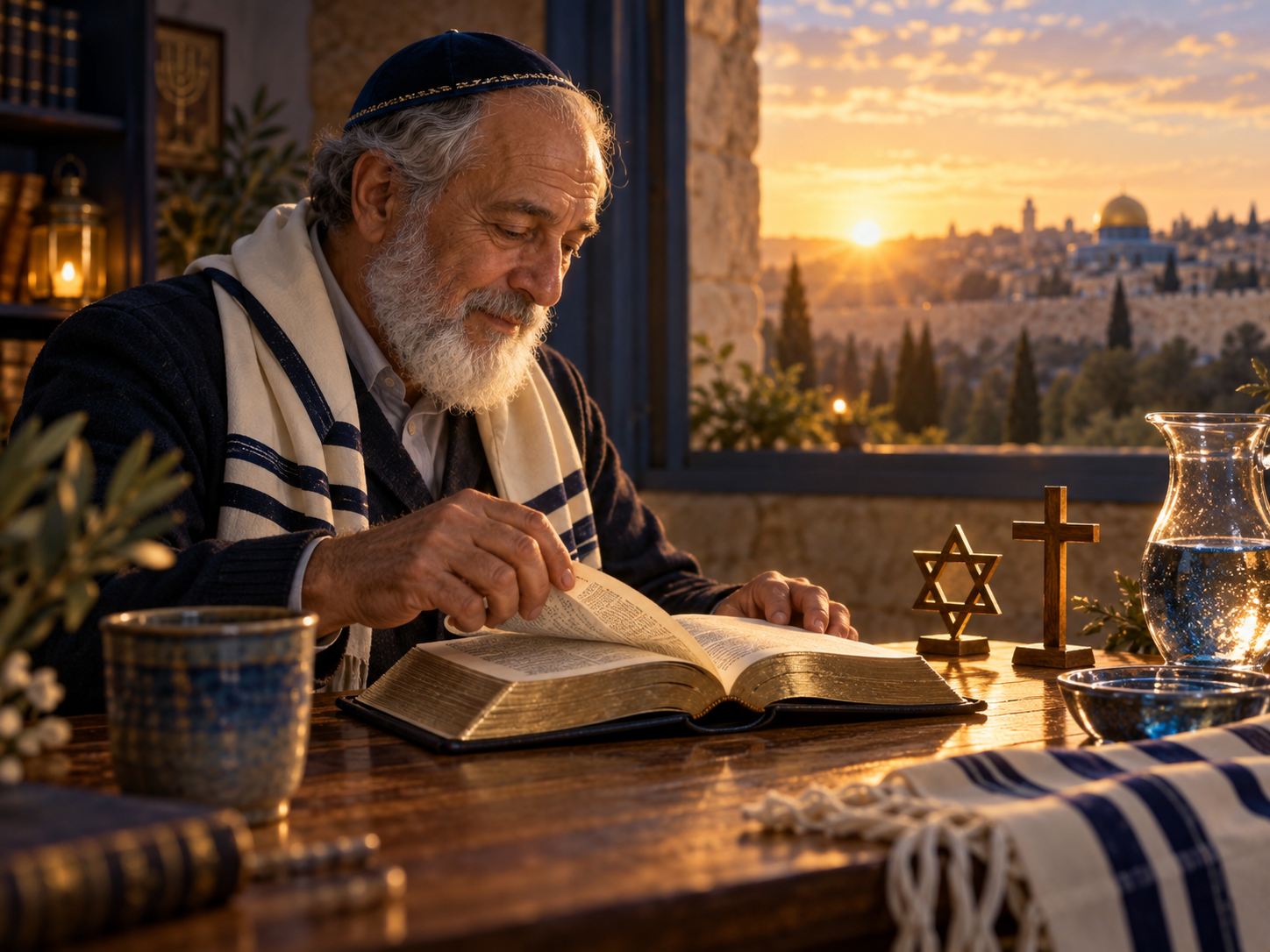 A warm invitation to open Scripture, with the Star of David and Cross together